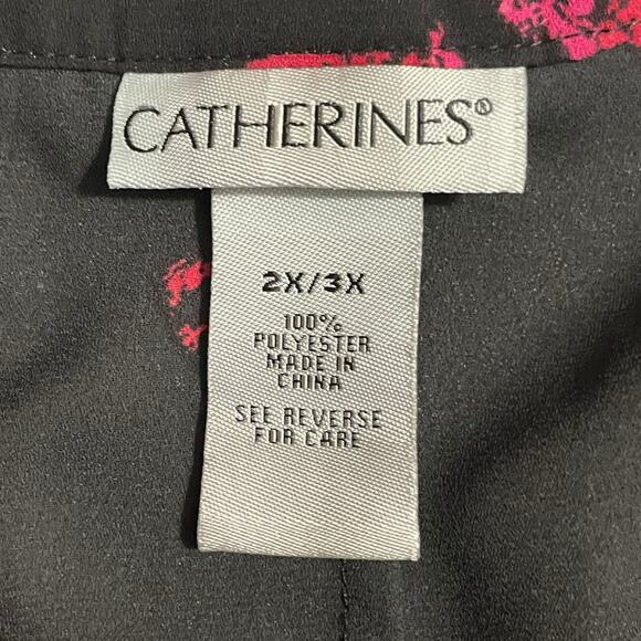 Catherines Womens Plus 2X/3X Black Red Floral Poncho Tunic Top Laced Up Neck - Picture 4 of 9